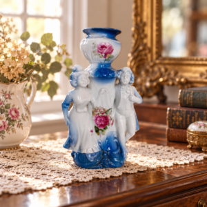 Antik német porcelán gyertyatartó, repedéssel / Antique German Porcelain Candle Holder with Crack – illusztratív élőkép / illustrative lifestyle image