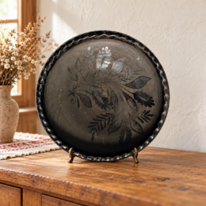 Fazekas István nádudvari fekete kerámia dísztányérja / István Fazekas Nádudvar Black Pottery Decorative Plate – illusztratív élőkép / illustrative lifestyle image