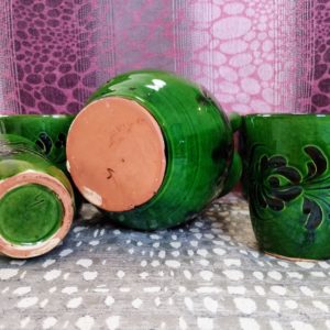 6 darabos zöld kerámia borospohár készlet, boroskancsóval