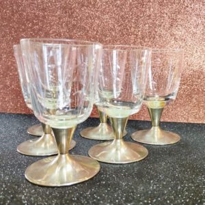 Vintage alpakka talpú csiszolt 6 darabos üvegpohár készlet