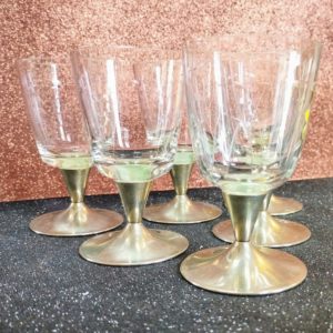 Vintage alpakka talpú csiszolt 6 darabos üvegpohár készlet