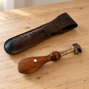 Fa nyelű üvegvágó bőrtokkal / Wooden-handled glass cutter with leather case – illusztratív élőkép / illustrative lifestyle image