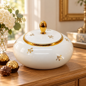 Aranymintás Lettin porcelán bonbonier fedéllel / Lettin porcelain bonbonnière with gold decoration and lid