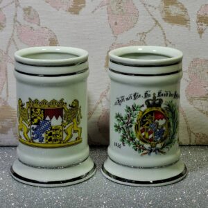 Bavaria, Waldsassen, Bareuther, Bavarian crest, beer stein, miniature stein, porcelain tankard, Bayerische Krug, Gott mit Dir, vintage Germany, bajor porcelán, emlékkorsó, német relikvia, gyűjtői söröskorsó.