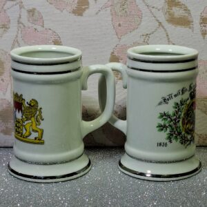 Bavaria, Waldsassen, Bareuther, Bavarian crest, beer stein, miniature stein, porcelain tankard, Bayerische Krug, Gott mit Dir, vintage Germany, bajor porcelán, emlékkorsó, német relikvia, gyűjtői söröskorsó.
