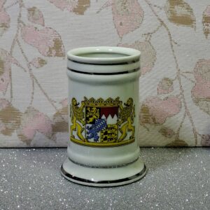 Bavaria, Waldsassen, Bareuther, Bavarian crest, beer stein, miniature stein, porcelain tankard, Bayerische Krug, Gott mit Dir, vintage Germany, bajor porcelán, emlékkorsó, német relikvia, gyűjtői söröskorsó.