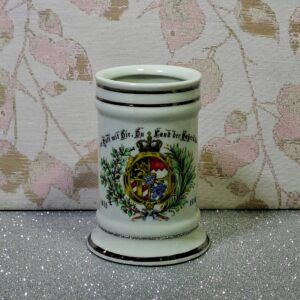 Bavaria, Waldsassen, Bareuther, Bavarian crest, beer stein, miniature stein, porcelain tankard, Bayerische Krug, Gott mit Dir, vintage Germany, bajor porcelán, emlékkorsó, német relikvia, gyűjtői söröskorsó.
