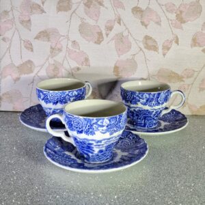 Wood & Sons, England, blue and white china, transferware, Rural Scene, English countryside, vintage teacup, blue floral, old English porcelain, kék-fehér csésze, angol porcelán, vintage teáskészlet.