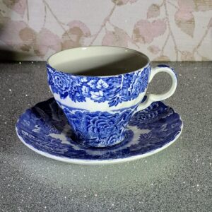 Wood & Sons, England, blue and white china, transferware, Rural Scene, English countryside, vintage teacup, blue floral, old English porcelain, kék-fehér csésze, angol porcelán, vintage teáskészlet.