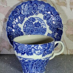 Wood & Sons, England, blue and white china, transferware, Rural Scene, English countryside, vintage teacup, blue floral, old English porcelain, kék-fehér csésze, angol porcelán, vintage teáskészlet.
