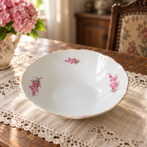Vintage Colditz porcelán tál rózsaszín virágmintával / Vintage Colditz Porcelain Bowl with Pink Floral Decoration – illusztratív élőkép / illustrative lifestyle image