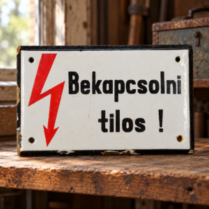 Retro „Bekapcsolni tilos!” zománctábla / Vintage “Do Not Switch On!” Enamel Sign – illusztratív élőkép / illustrative lifestyle image