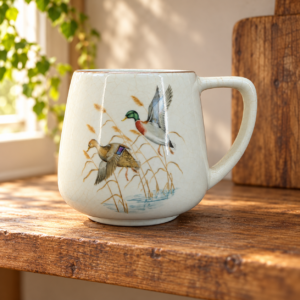 Chilei fajanszbögre kézzel festett vadkacsával / Chilean Faience Mug with Hand-Painted Wild Duck – illusztratív élőkép / illustrative lifestyle image
