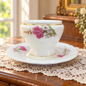 Dekoratív porcelán talpas mártásos csésze – virágmintás / Decorative Carnation Porcelain Dip Cup – illusztratív élőkép / illustrative lifestyle image