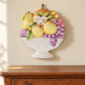 Angol gyümölcskosár alakú kerámia zseléforma, falra akasztható / English Fruit-Basket Ceramic Jelly Mould, Wall-Hanging – illusztratív élőkép / illustrative lifestyle image
