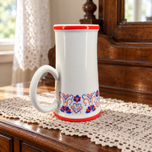 Hollóházi porcelán korsó – népi ihletésű kézzel festett díszkorsó / Hollóháza porcelain jug – hand-painted folk-inspired Hungarian porcelain – illusztratív élőkép / illustrative lifestyle image