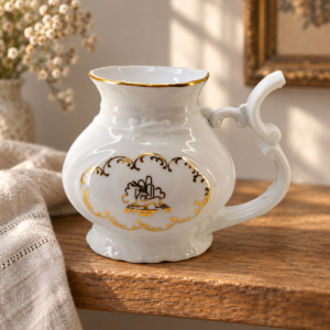 Csehszlovák porcelán gyógyvizes kúrapohár / Czechoslovak Porcelain Spa Drinking Cup – illusztratív élőkép / illustrative lifestyle image